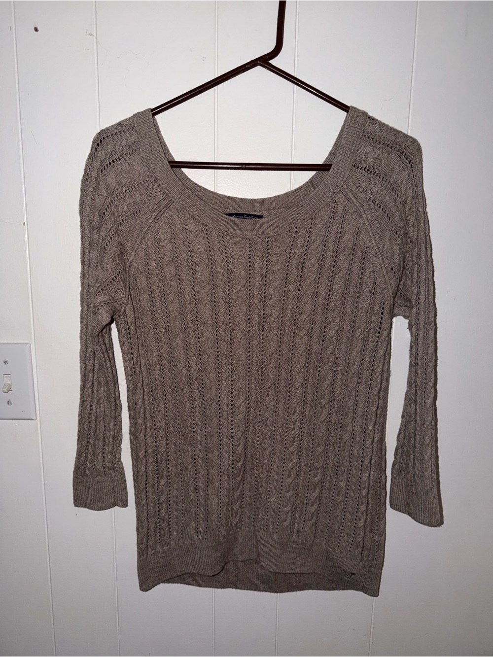American Eagle Outfitters Taupe Cable Knit Scoop Neck Sweater